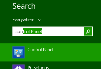 Search for Control Panel