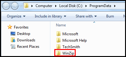 Delete the WinZip folder