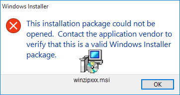 Package could not be opened dialog