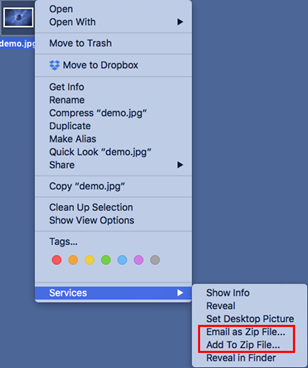 WinZip Mac context menu features