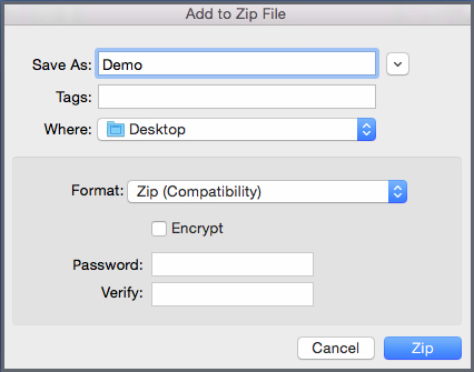 Add to Zip File dialog