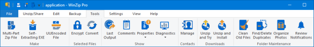 WinZip ribbon interface - Unzip and Install button is active
