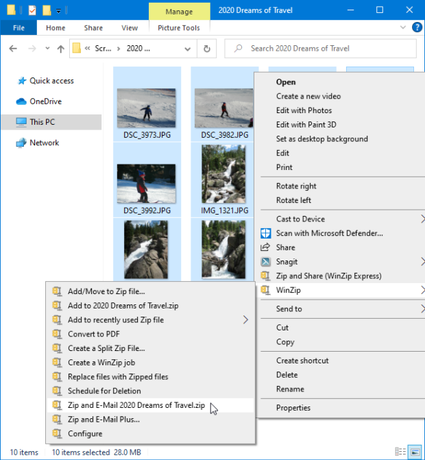 Images selected total is too large a file to email