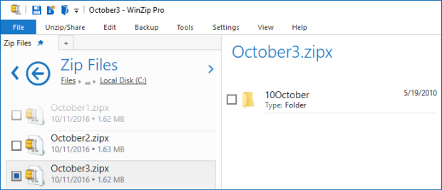 October3.zipx contains the folder itself along with files and subfolders