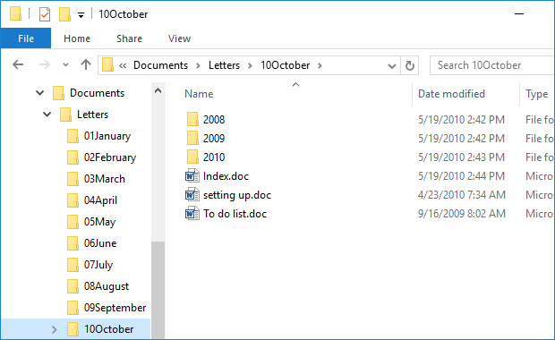 Contents of the 10October folder - Documents library