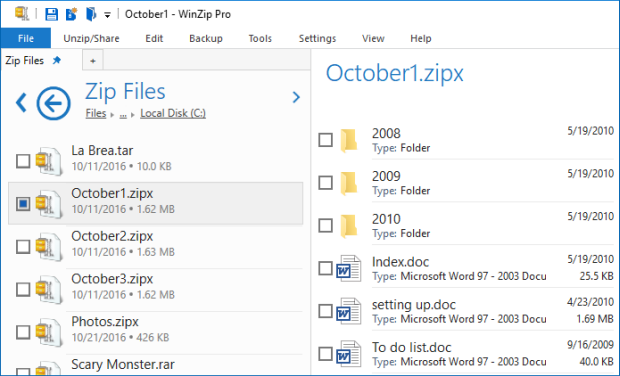 October1.zipx only contains files and subfolders