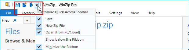 Quick Access Toolbar with default icons