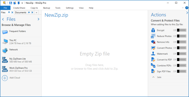 WinZip in the default view