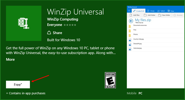 WinZip Universal in the Windows Store