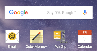 WinZip installed on the Home screen