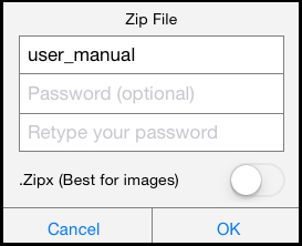 Zip File opens after tapping the Zip Here button