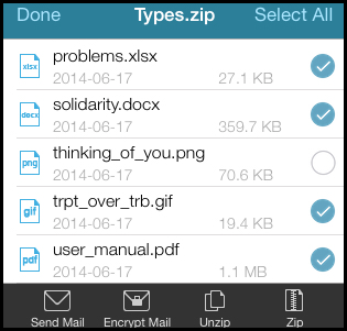 Zip selected files in a Zip file with or without encryption