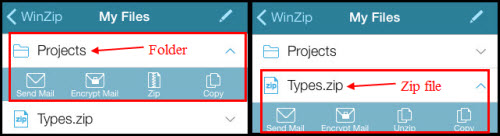 Feature options for a folder and for a Zip file