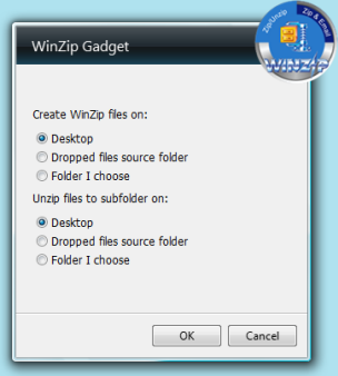 WinZip Gadget Options