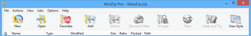 WinZip after opening again in the Classic interface
