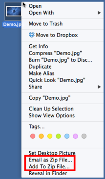 WinZip Mac context menu features