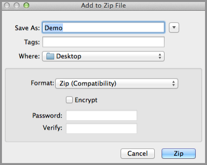 Add to Zip File dialog