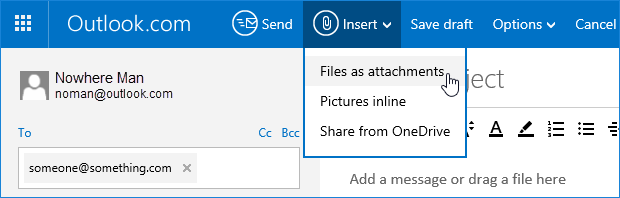Attach a file in Hotmail