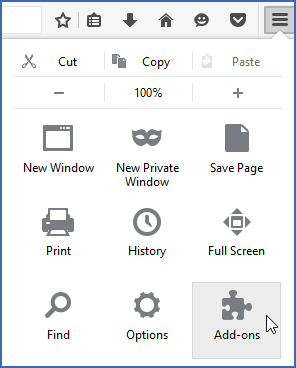 Firefox menu showing Add-ons