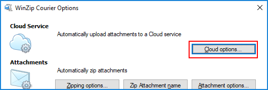 WinZip Courier Options dialog