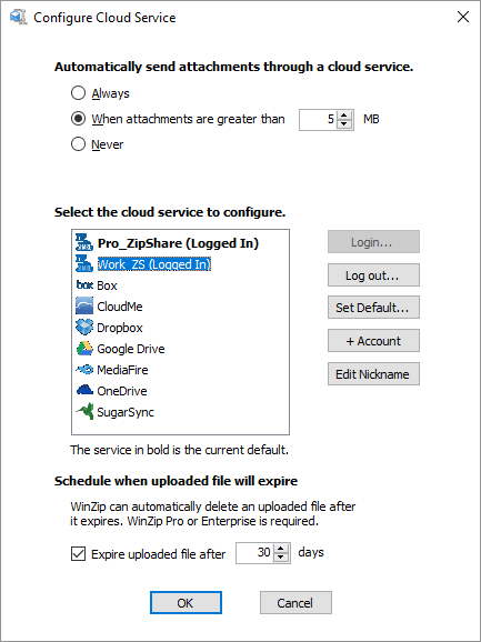 Configure Cloud Services dialog