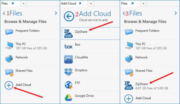 Adding a Cloud Service in the Files pane