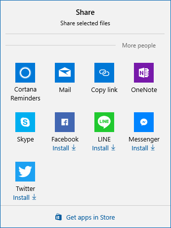 Share dialog displaying Windows Charms