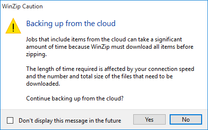 Caution dialog about downloading time