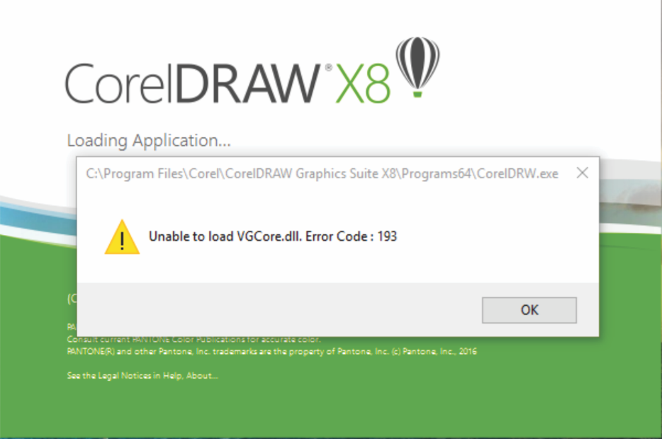 Unable to load vgcore error code 127 coreldraw 2020