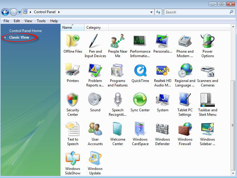 The Control Panel in Windows - How to switch to the Classic