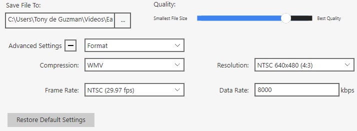 Export advanced settings