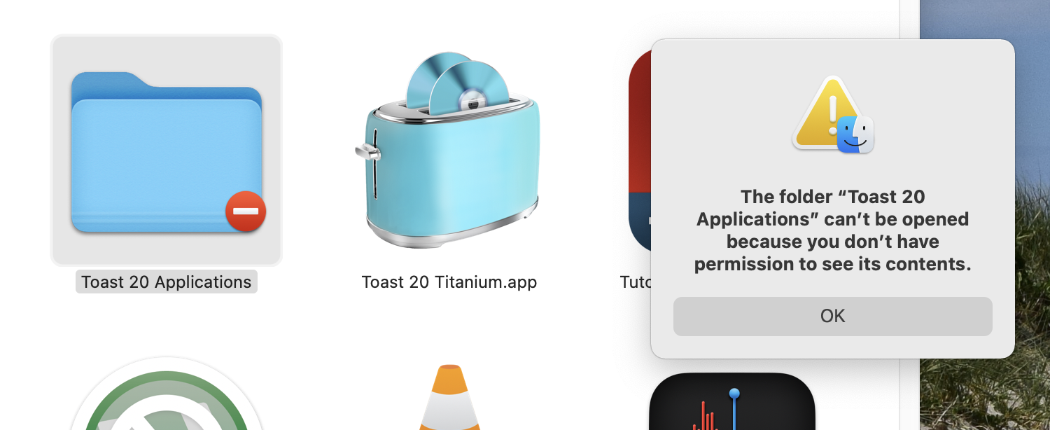 No permission to open Toast 20 Applications folder