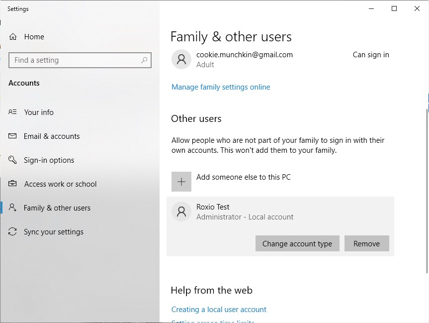 Change Windows 10 user account type