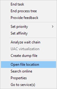 Open file location on context menu