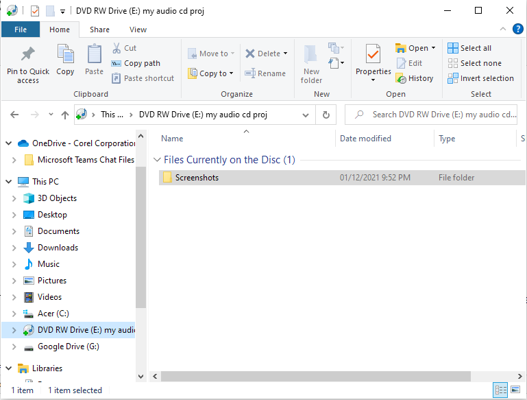 Mixed mode CD open in File Explorer