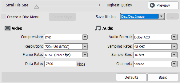 Choose custom video format settings