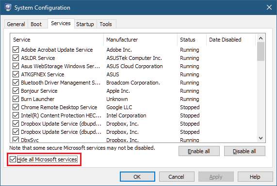 MS Config Utility showing 