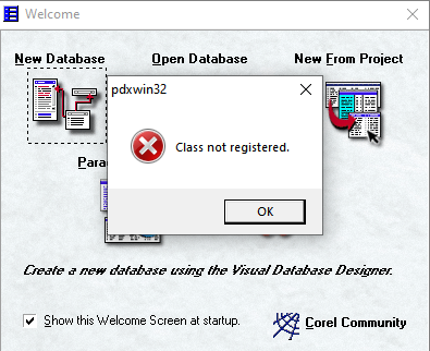Image showing the Paradox Welcome screen, with an error overlayed which reads 