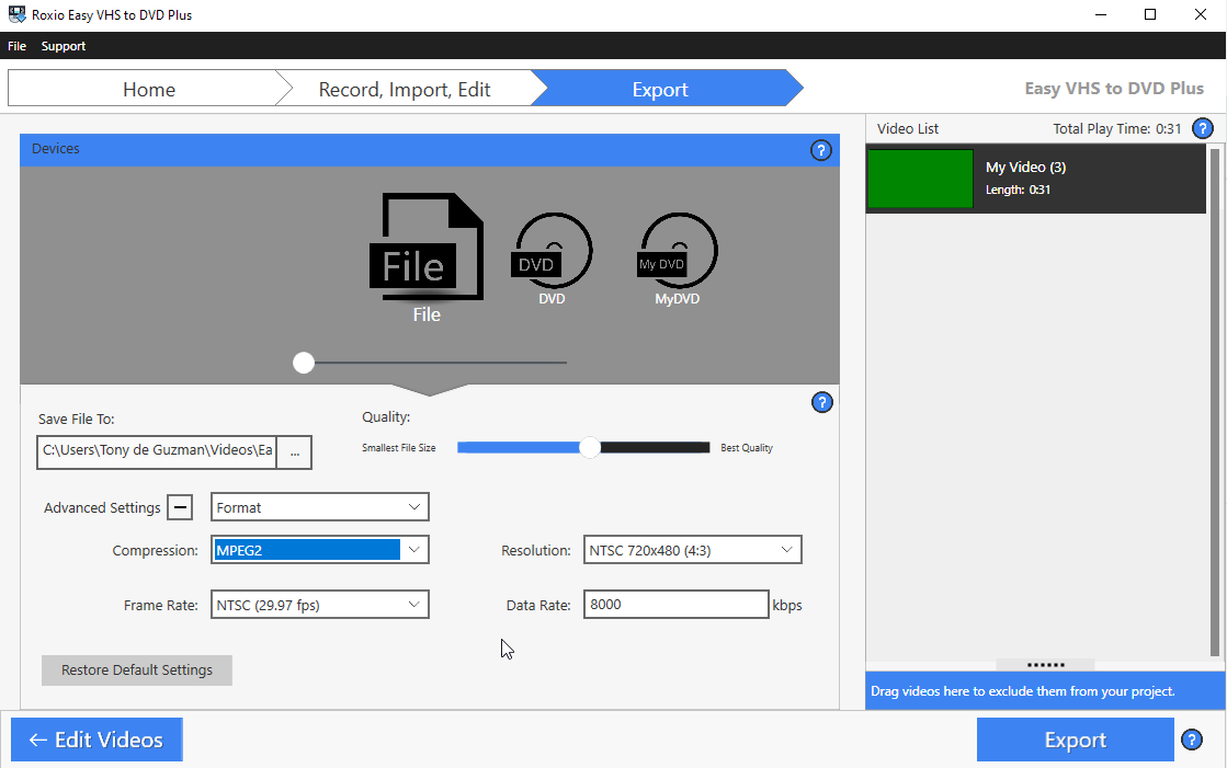 Advanced Settings window