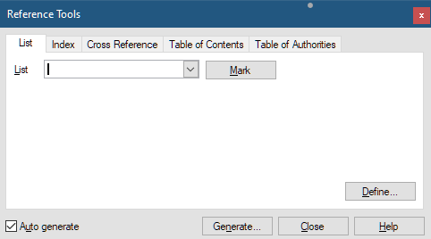 Reference Tools dialog, Auto-Generate checkbox in the lower left corner.