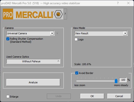 Mercalli Pro video analysis window